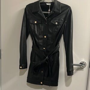 Black Faux Leather Belted Dress